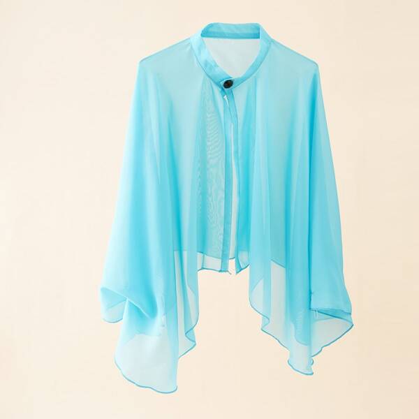 

Button Front Solid Shawl, Blue