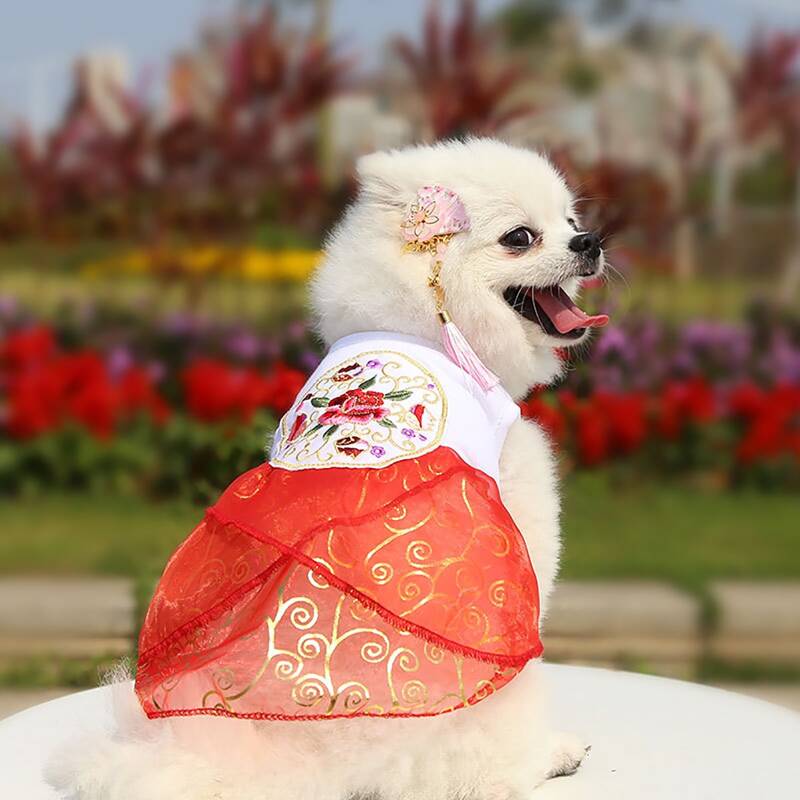 

Flower Embroidery Pet Dress, Red