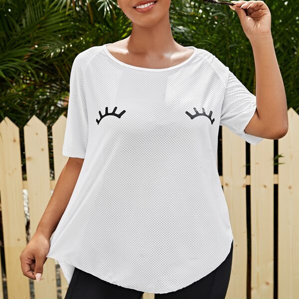 

Plus Eyelash Print Split Back Sports Tee, White