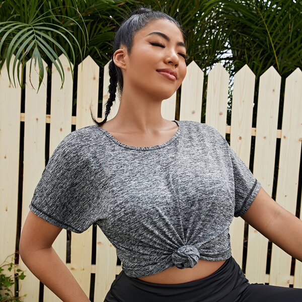 

Plus Space Dye Batwing Sleeve Sports Tee, Grey