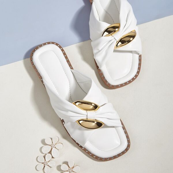 

Metal Lock Slide Sandals, White