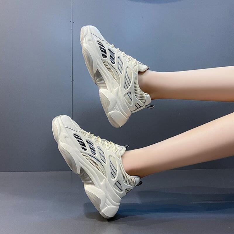 

Striped Lace-up Chunky Sneakers, Beige