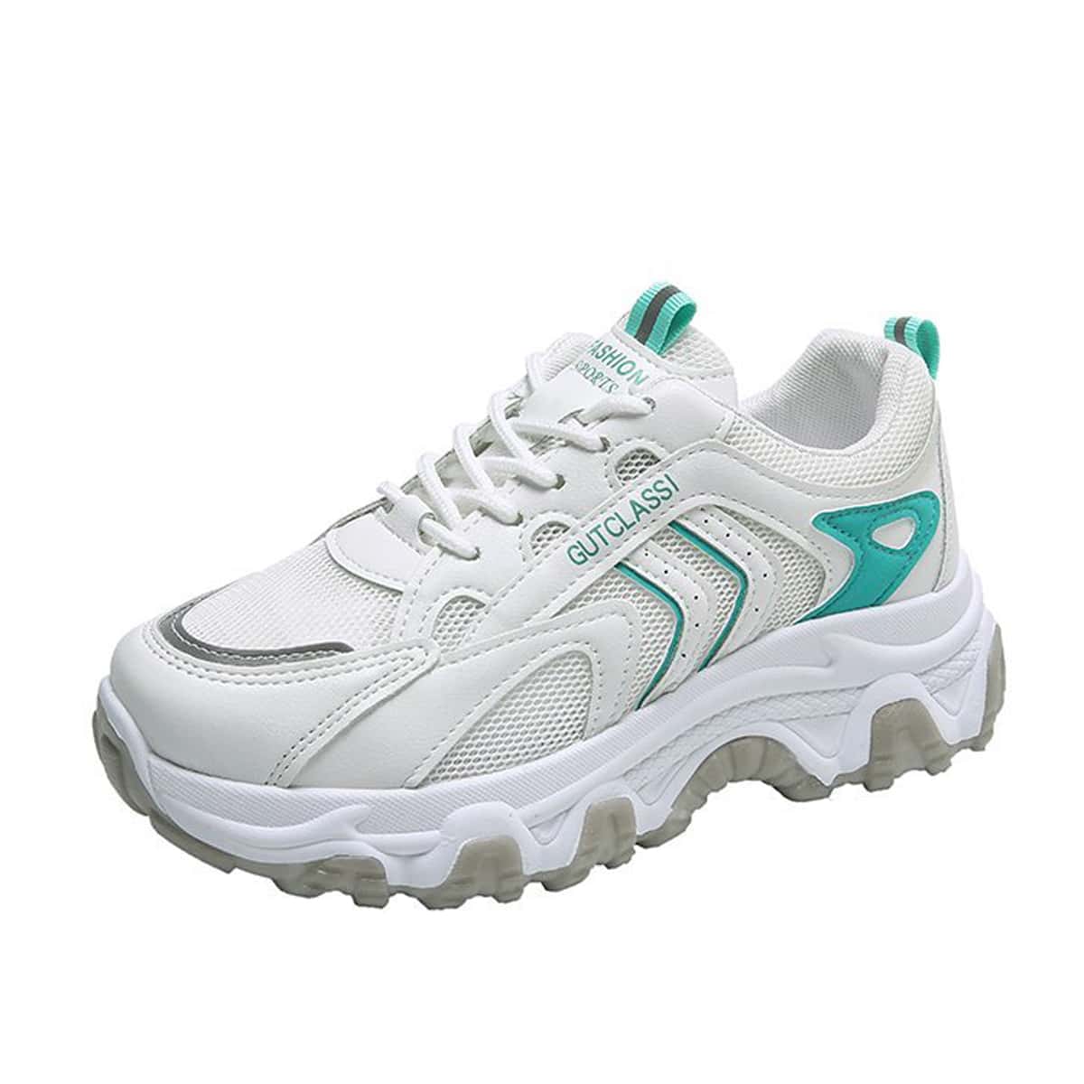 

Lace-up Mesh Chunky Sneakers, White