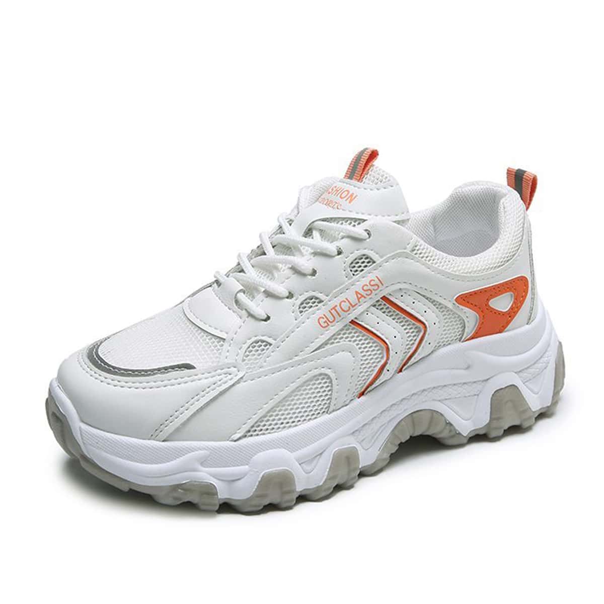 

Lace-up Mesh Chunky Sneakers, White