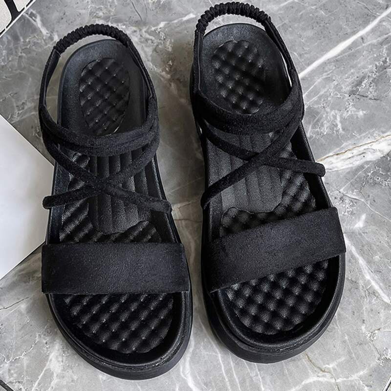

Criss Cross Flatform Sandals, Black