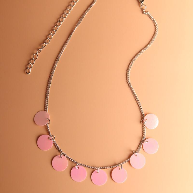 

Disc Decor Necklace, Pink