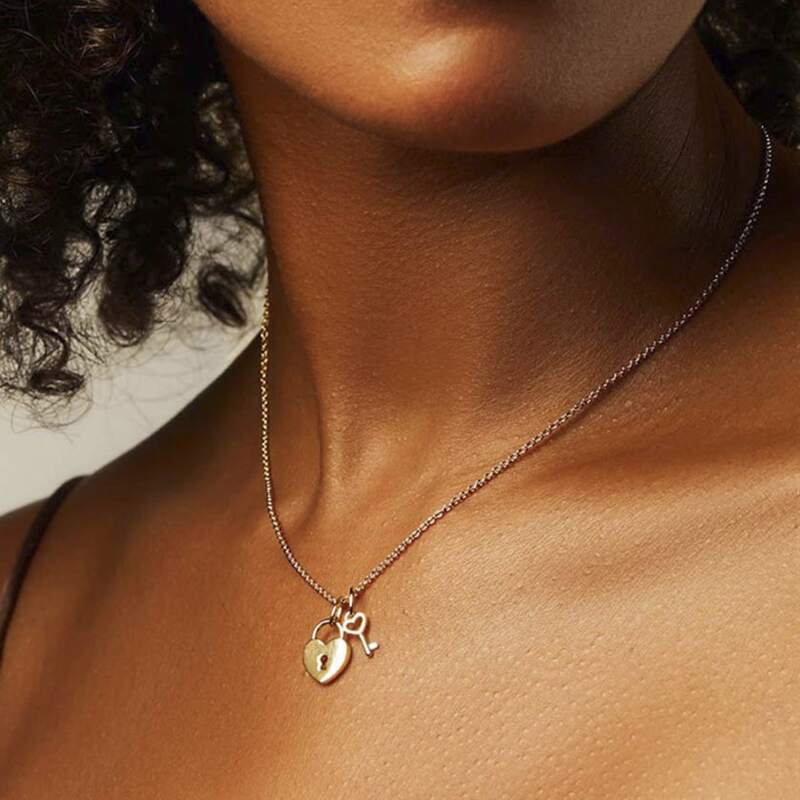 

Lock & Key Pendant Necklace, Gold