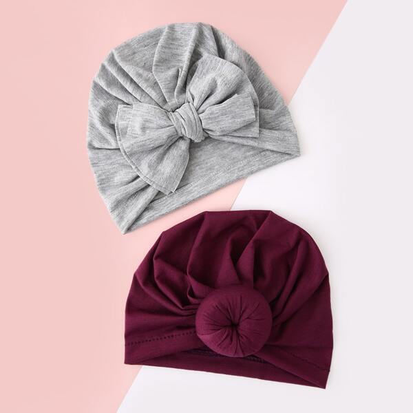 

2pcs Baby Bow Decor Hat, Multicolor