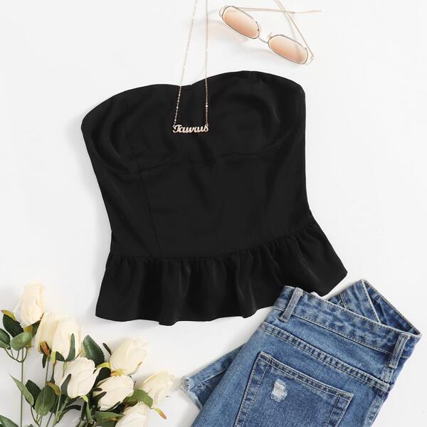 

Solid Tube Peplum Top, Black