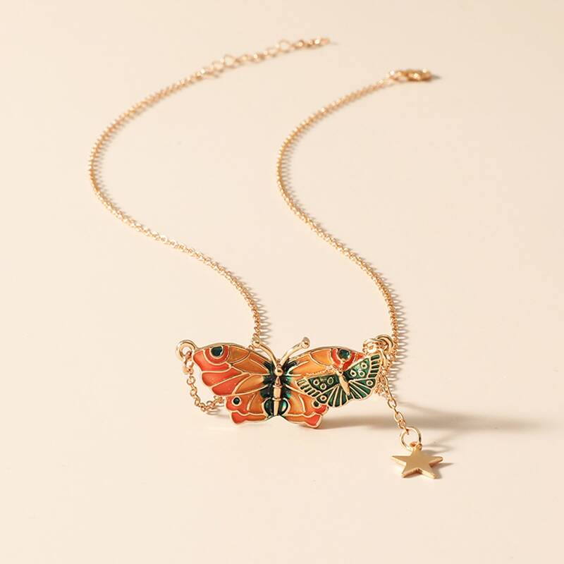 

Butterfly & Star Pendant Necklace, Multicolor