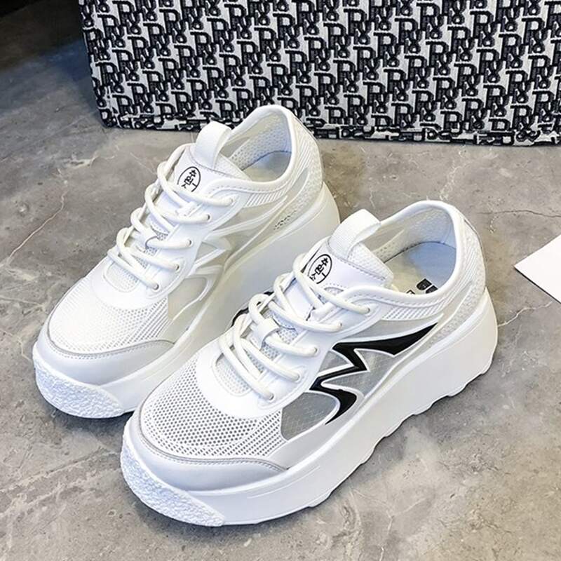

Lace-up Mesh Chunky Sneakers, White