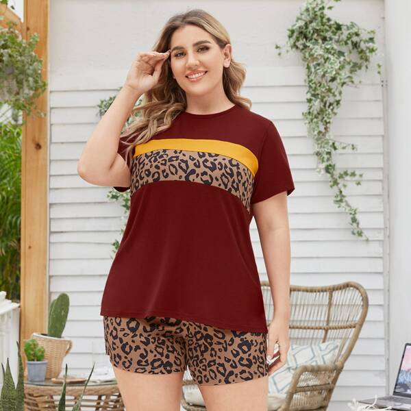 

Plus Leopard Panel Tee & Track Shorts, Multicolor