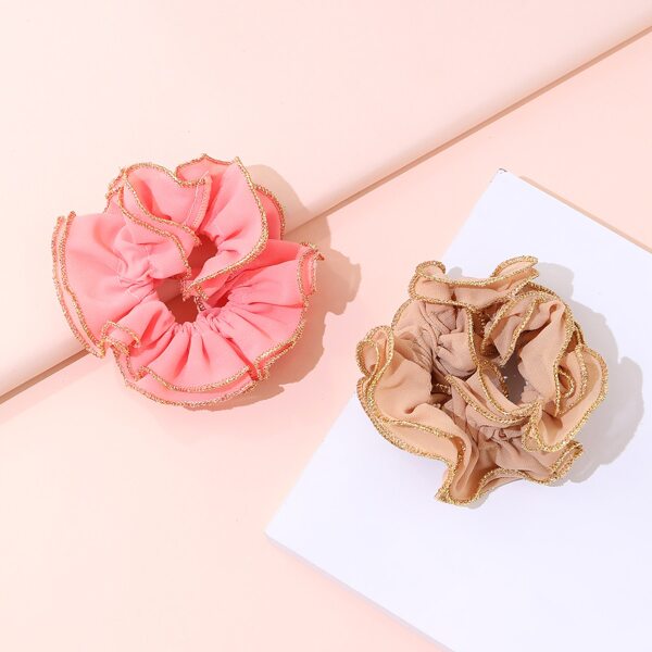

2pcs Contrast Trim Scrunchies, Multicolor