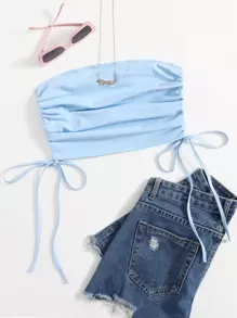 SHEIN ملابس علوية نسائية الثنية الصاف بوهو - أزرق فاتح اللون - مشاهدة 1