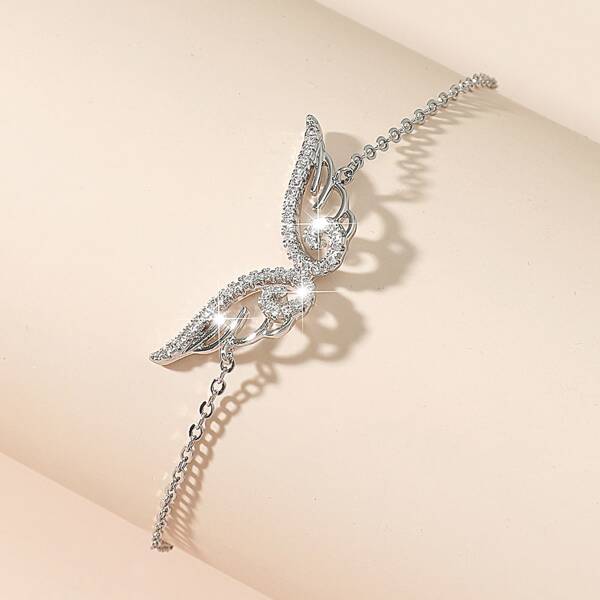 

Zircon Wing Decor Bracelet, Silver