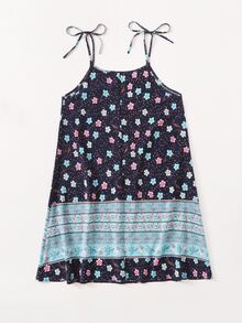 大碼印花繫肩帶吊帶洋裝 - 彩色 - 查看 2