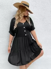 SHEIN Unity فستان بحافة مكشكش بأزرار نصف مقاس كبير