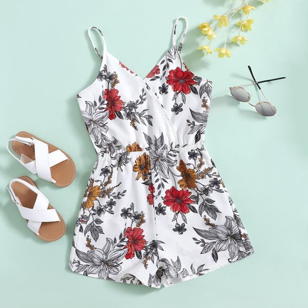 

Girls Floral Print Cami Romper, Multicolor