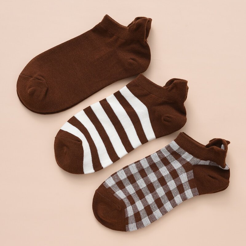 

3pairs Guys Striped & Plaid Socks, Multicolor