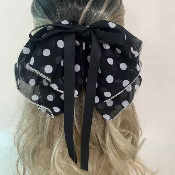 

Polka Dot Bow Decor Hair Clip, Black and white