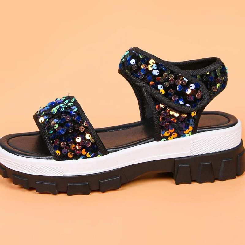 

Sequin Ankle Strap Sandals, Black