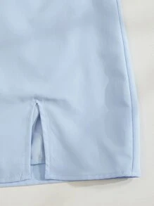 Chiquease Solid Split Hem Zipper Skirt - Baby Blue - View 5