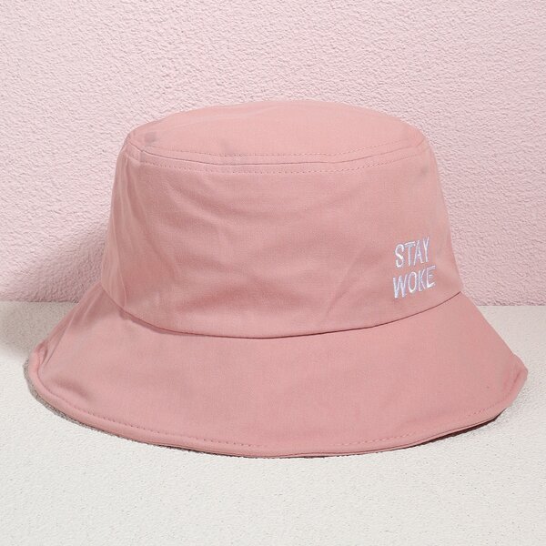 

Letter Embroidered Bucket Hat, Pink