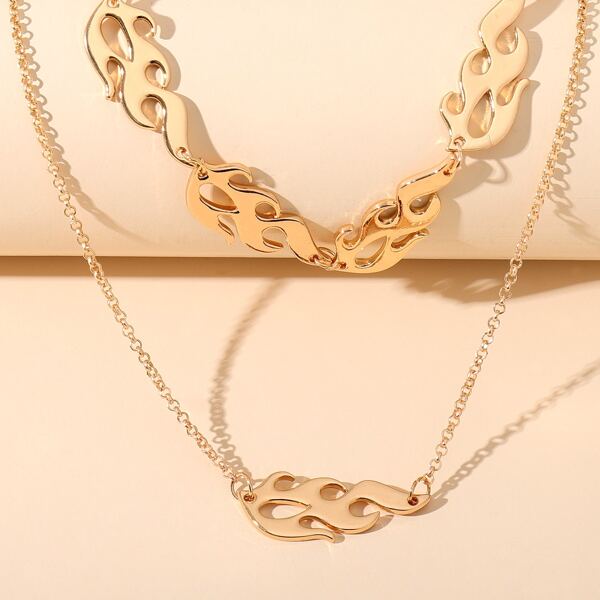 

Flame Decor Layered Necklace, Gold