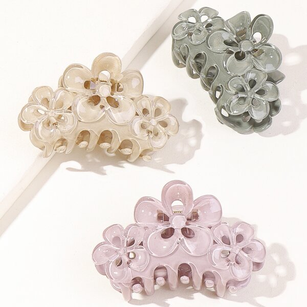 

3pcs Girls Floral Design Hair Claw, Multicolor