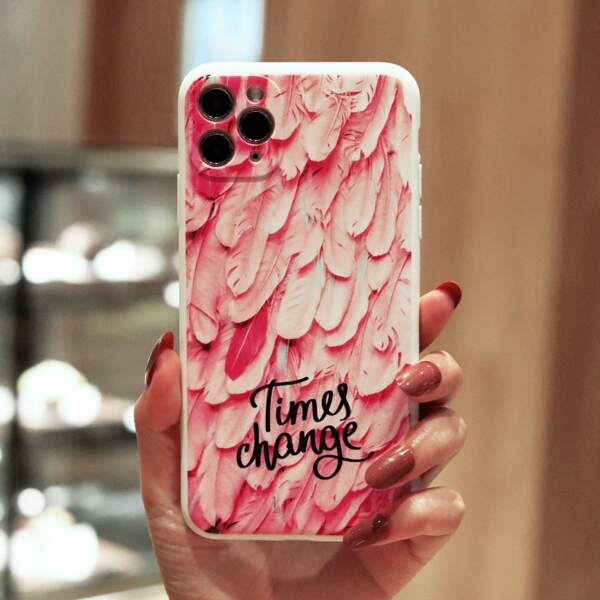 

Feather Pattern Phone Case, Pink