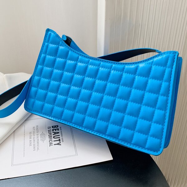 

Minimalist Quilted Shoulder Bag, Blue