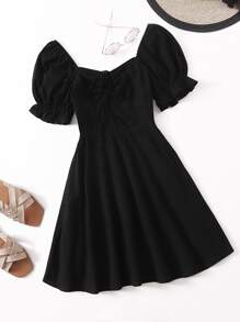 SHEIN MOD Vestido Con Cordones Y Nudo En La Frente - Negro - Ver 1