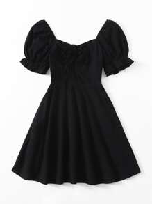 SHEIN MOD Vestido Con Cordones Y Nudo En La Frente - Negro - Ver 3