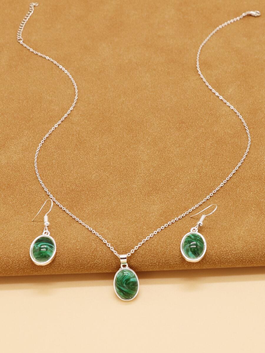 Vòng cổ quyến rũ hình học & hoa tai thả 1 cặp - màu xanh lá - Xem 1