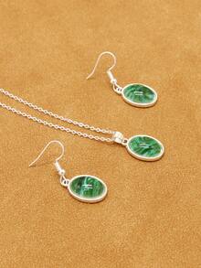 Vòng cổ quyến rũ hình học & hoa tai thả 1 cặp - màu xanh lá - Xem 2