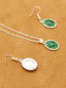 Vòng cổ quyến rũ hình học & hoa tai thả 1 cặp - màu xanh lá - Xem 3