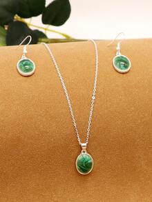 Vòng cổ quyến rũ hình học & hoa tai thả 1 cặp - màu xanh lá - Xem 5