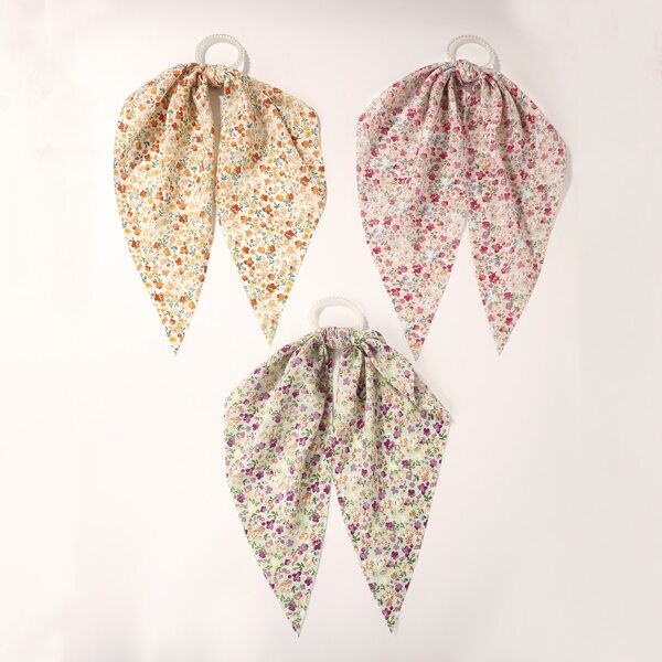 

3pcs Flower Print Hair Tie, Multicolor