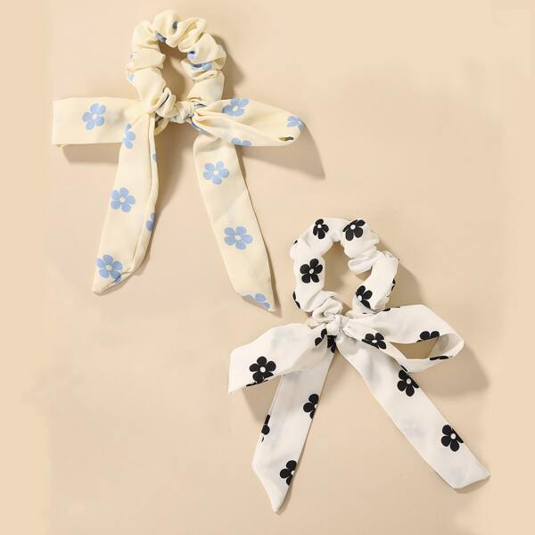 

2pcs Flower Print Hair Tie, Multicolor