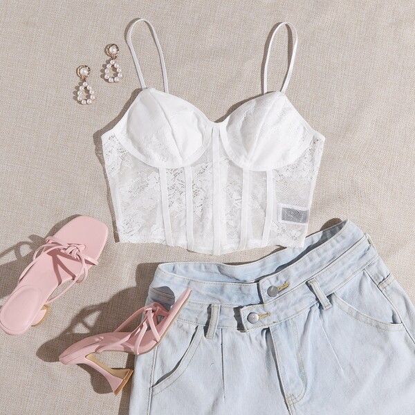 

Lace Bustier Cami Top, White