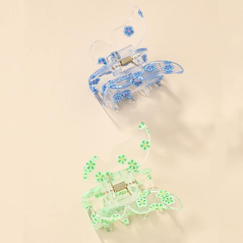 

2pcs Flower Print Hair Claw, Multicolor