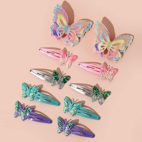 

10pcs Toddler Girls Butterfly Decor Hair Clip, Multicolor