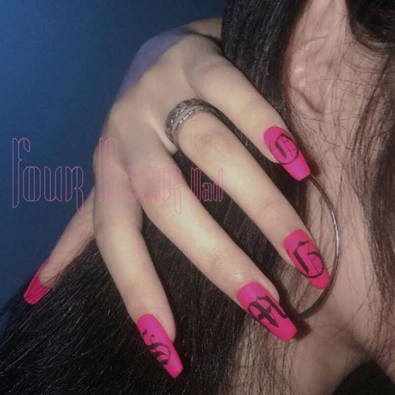 

24pcs Letter Fake Nail, Hot pink