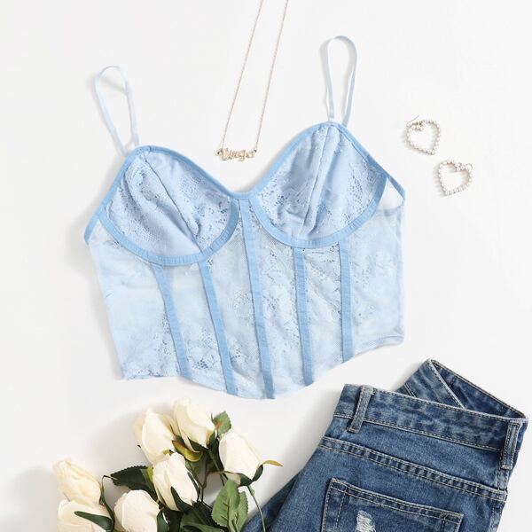 

Lace Bustier Cami Top, Pastel baby blue