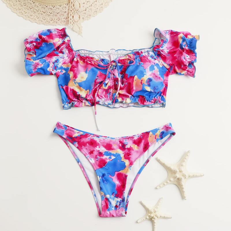 

Tie Dye Drawstring Front Bikini Swimsuit, Multicolor