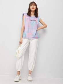 SHEIN Unity 字母圖案紮染肩棉服背心上衣 - 彩色 - 查看 1