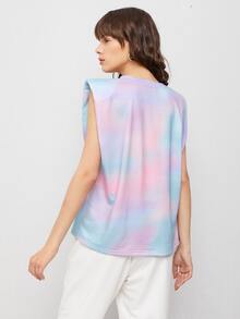 SHEIN Unity 字母圖案紮染肩棉服背心上衣 - 彩色 - 查看 2