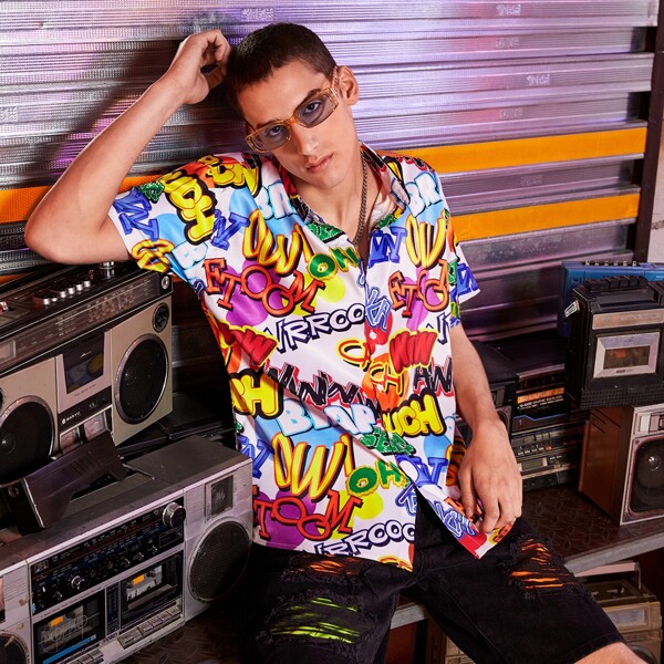 

Men Pop Art Print Shirt, Multicolor
