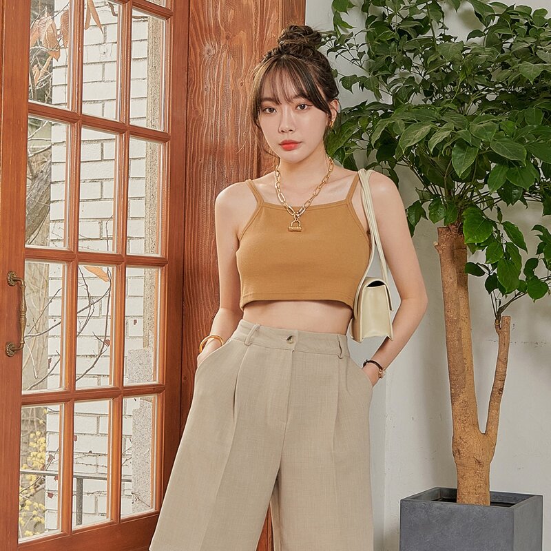 

Solid Crop Cami Top, Brown