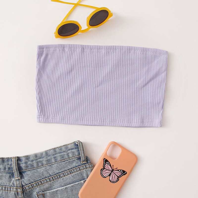 

Solid Ribbed Crop Tube Top, Lilac purple
